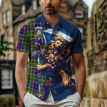 Dalrymple Tartan Family Crest Hawaiian Shirt with Scottish Majestic Lion Kid - Tartan Vibes Clothing