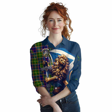 Dalrymple Tartan Family Crest Women's Casual Shirt with Scottish Majestic Lion Female - Tartan Vibes Clothing