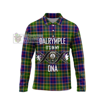 Dalrymple Tartan Long Sleeve Polo Shirt with Family Crest DNA In Me Style Unisex - Tartan Vibes Clothing