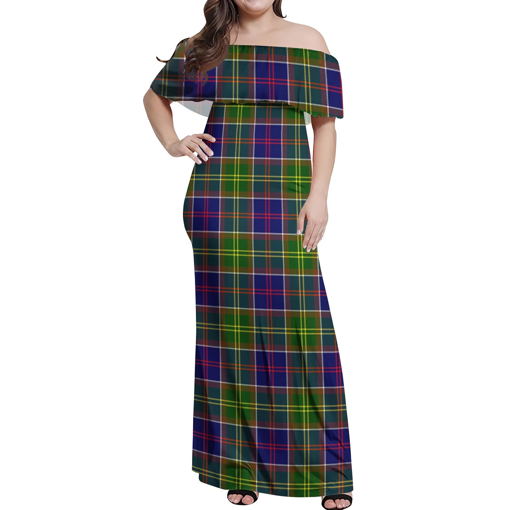 Dalrymple Tartan Off Shoulder Long Dress Women's Dress - Tartan Vibes Clothing