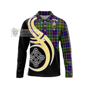 Dalrymple Tartan Long Sleeve Polo Shirt with Family Crest and Celtic Symbol Style Unisex - Tartan Vibes Clothing
