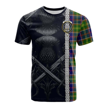 Dalrymple Tartan Cotton T-shirt with Family Crest Cross Sword Thistle Celtic Vibes