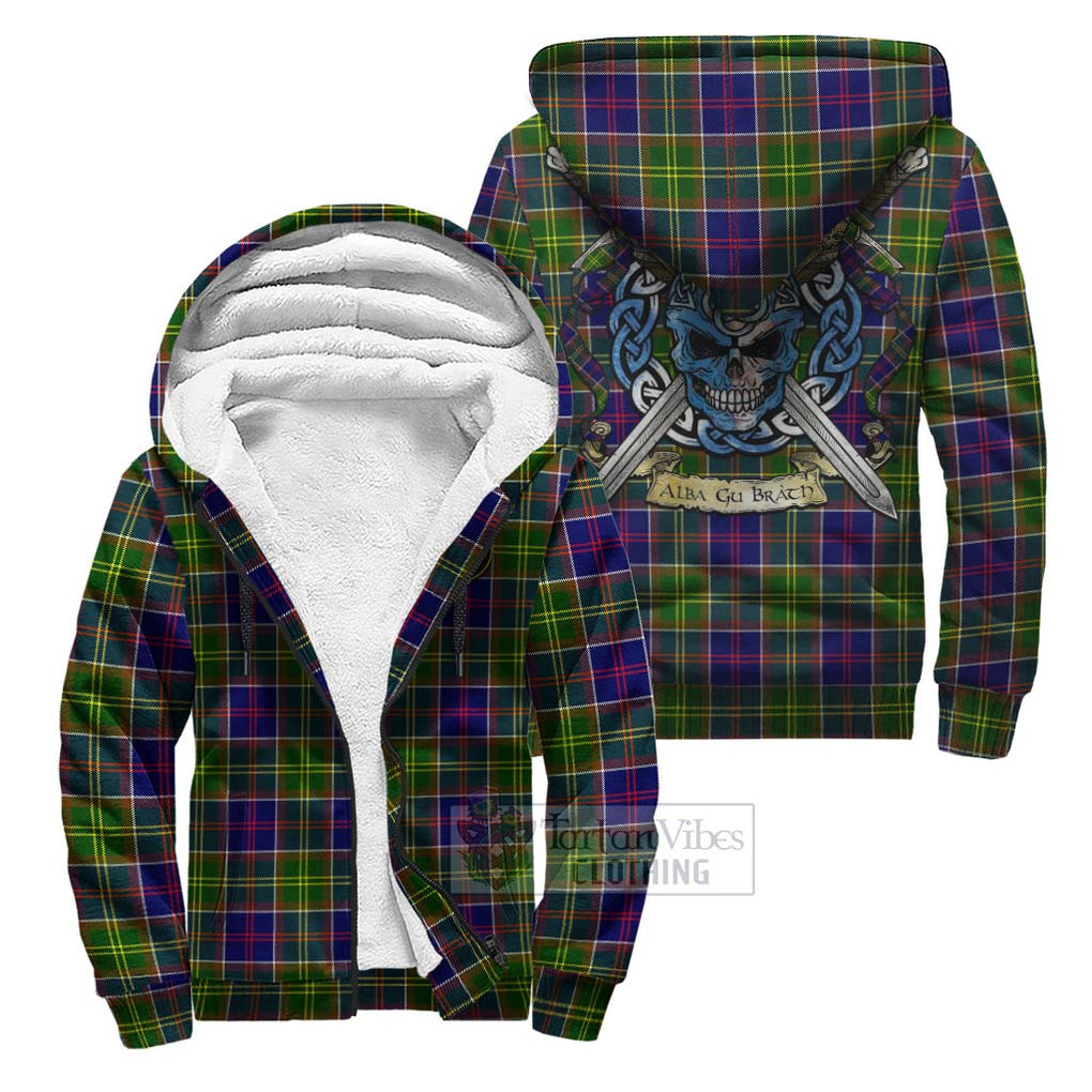 Dalrymple Tartan Sherpa Hoodie with Family Crest Celtic Skull Style Unisex S - Tartan Vibes Clothing