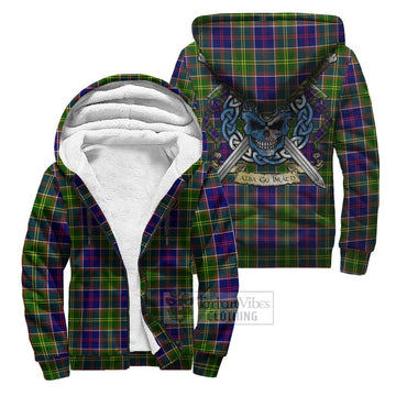 Dalrymple Tartan Sherpa Hoodie with Family Crest Celtic Skull Style Unisex S - Tartan Vibes Clothing
