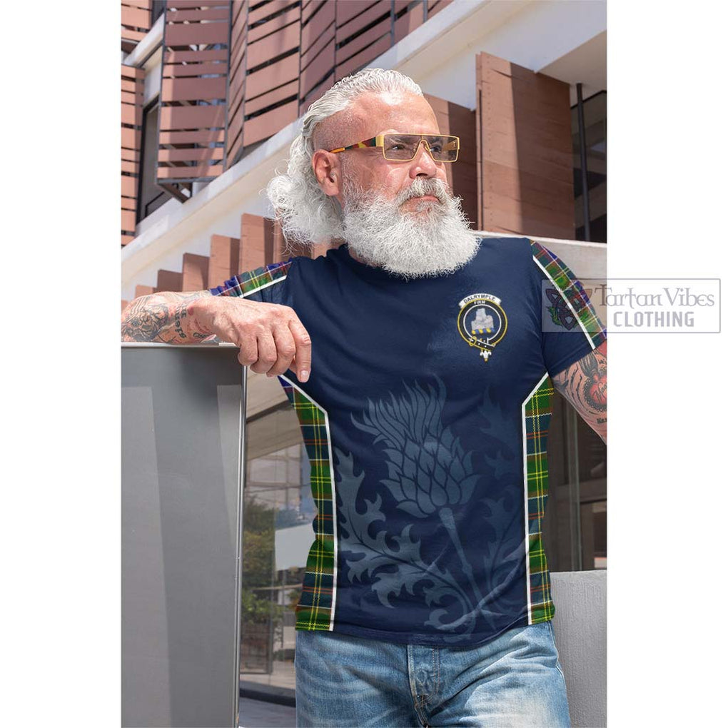 Tartan Vibes Clothing Dalrymple Tartan Cotton T-shirt with Family Crest and Scottish Thistle Vibes Sport Style