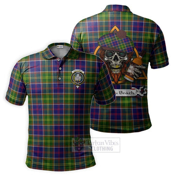 Dalrymple Tartan Polo Shirt with Family Crest and Bearded Skull Holding Bottles of Whiskey Kid - Tartan Vibes Clothing