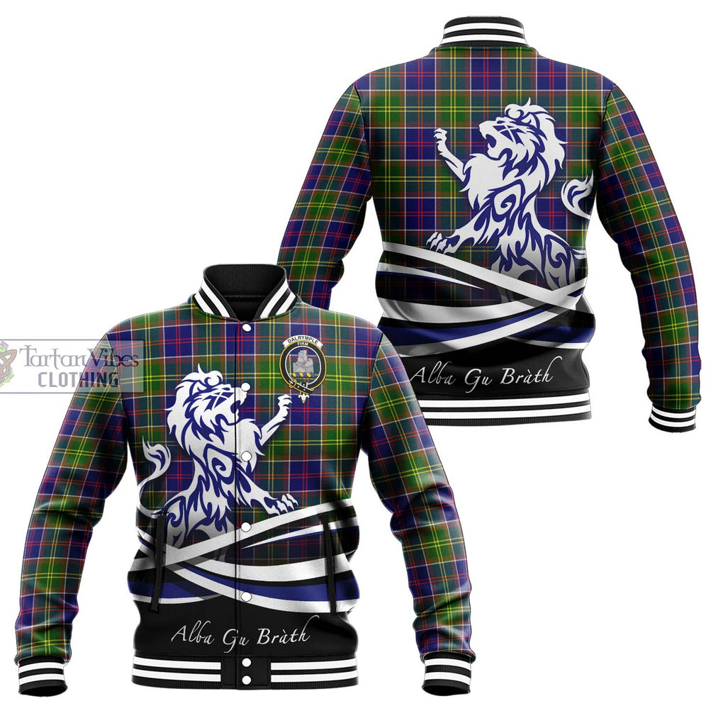 Dalrymple Tartan Baseball Jacket with Alba Gu Brath Regal Lion Emblem Unisex - Tartan Vibes Clothing