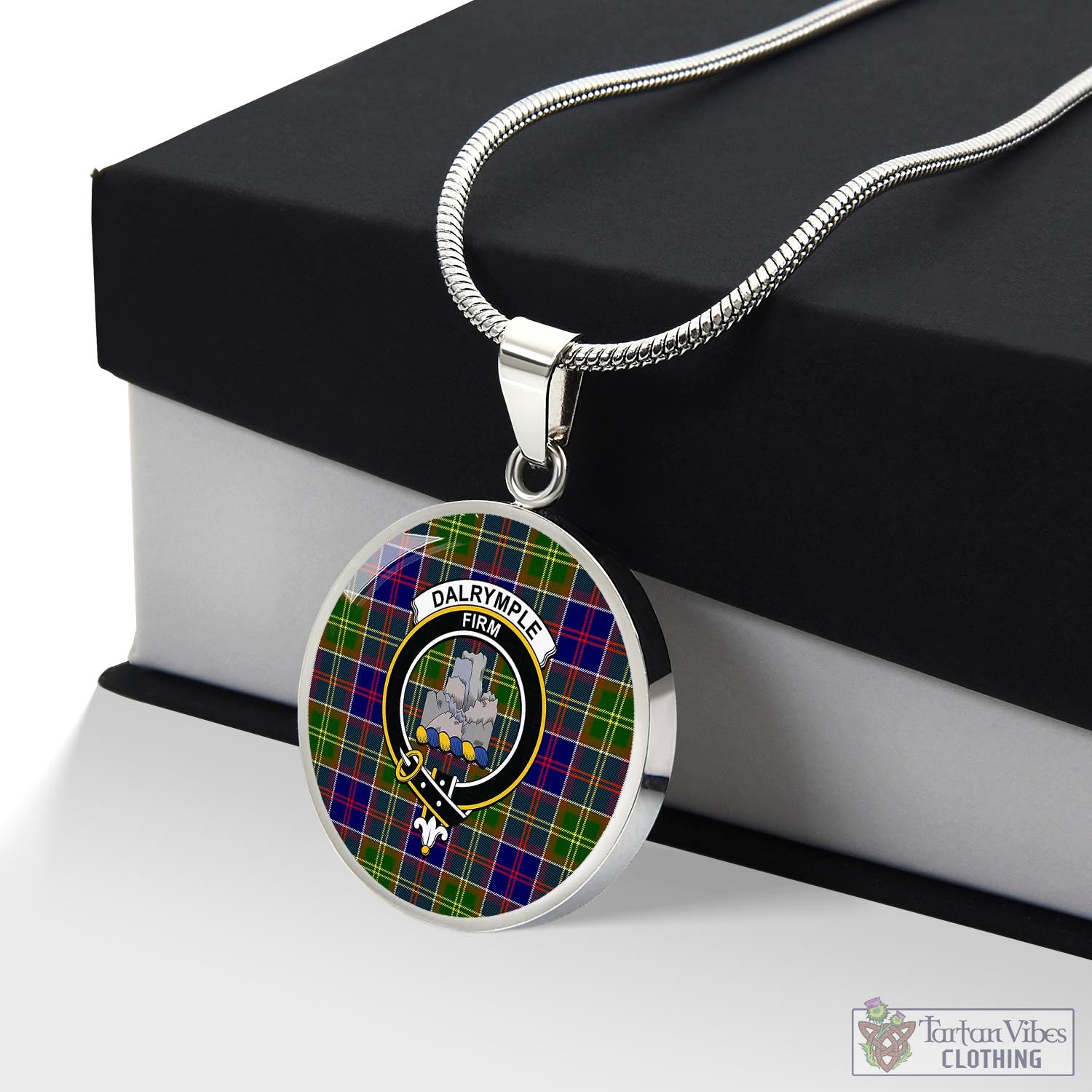Dalrymple Tartan Circle Necklace with Family Crest Luxury Necklace (Silver) No - Tartan Vibes Clothing