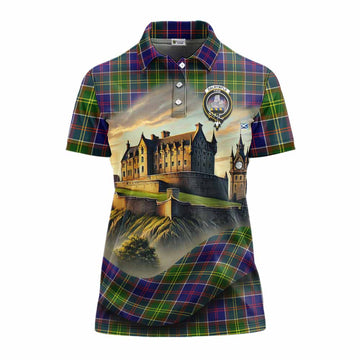 Dalrymple Tartan Family Crest Women's Polo Shirt with Scottish Ancient Castle Style Women - Tartan Vibes Clothing