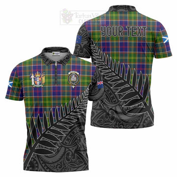 Dalrymple Crest Tartan Zipper Polo Shirt with New Zealand Silver Fern Half Style