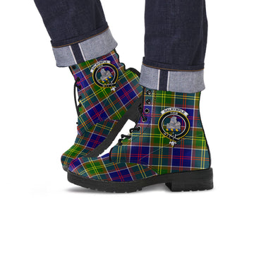 Dalrymple Tartan Leather Boots with Family Crest Men' Boots - Tartan Vibes Clothing