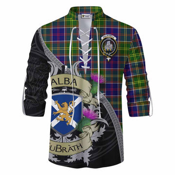 Dalrymple Tartan Family Crest Ghillie Kilt Shirt Lion Rampant Royal Thistle Shield Celtic Inspired Men - Tartan Vibes Clothing