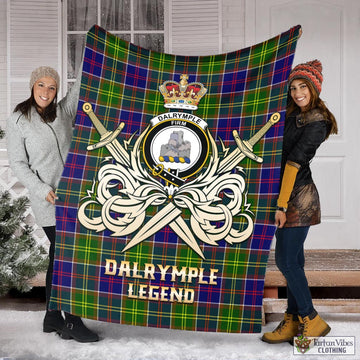 Dalrymple Tartan Blanket with Clan Crest and the Golden Sword of Courageous Legacy X-Large 59 x 79 inches 150 x 200 cm - Tartan Vibes Clothing