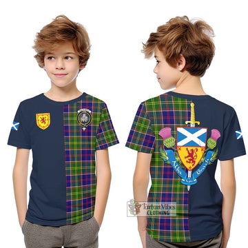 Dalrymple Tartan Kid T-Shirt Alba with Scottish Lion Royal Arm Half Style Youth XL Size14 - Tartan Vibes Clothing