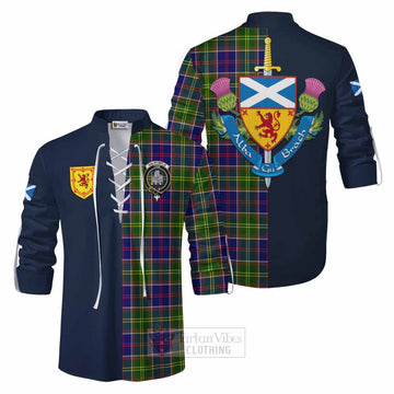 Dalrymple Tartan Ghillie Kilt Shirt Alba with Scottish Lion Royal Arm Half Style Men - Tartan Vibes Clothing