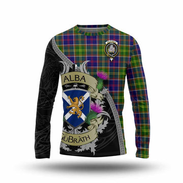 Dalrymple Tartan Family Crest Long Sleeve T-Shirt Lion Rampant Royal Thistle Shield Celtic Inspired Unisex - Tartan Vibes Clothing