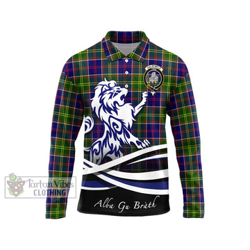 Dalrymple Tartan Long Sleeve Polo Shirt with Alba Gu Brath Regal Lion Emblem Unisex - Tartan Vibes Clothing