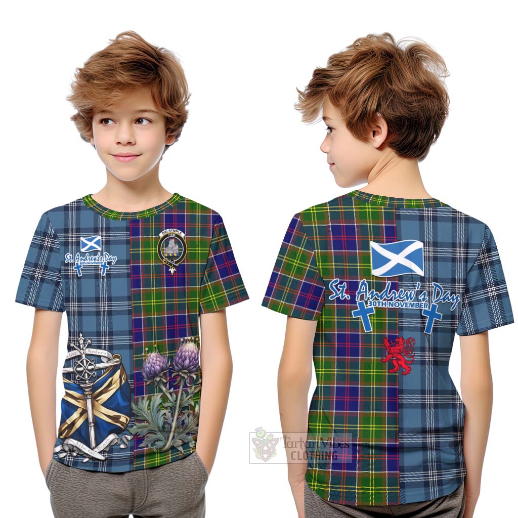 Dalrymple Tartan Kid T-Shirt Happy St. Andrew's Day Half Tartan Style Youth XL Size14 - Tartan Vibes Clothing