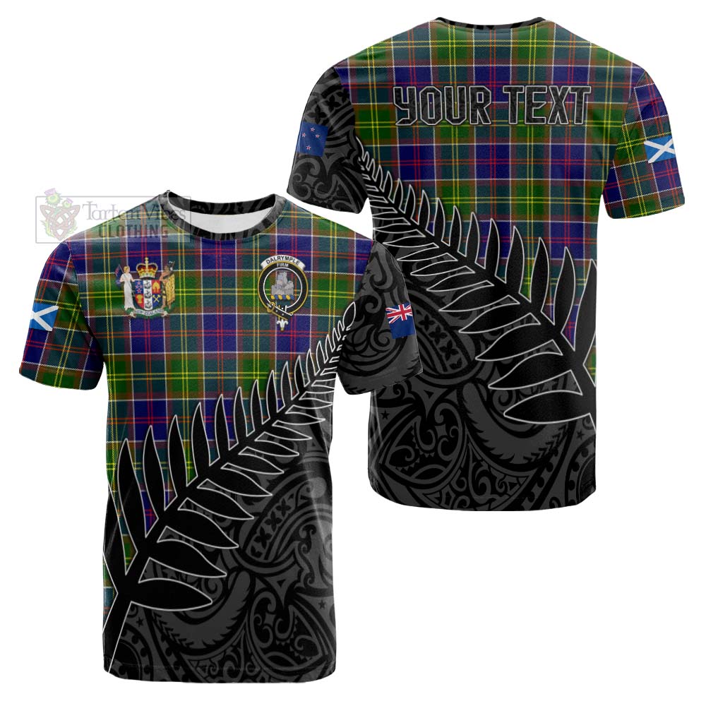 Tartan Vibes Clothing Dalrymple Crest Tartan Cotton T-shirt with New Zealand Silver Fern Half Style