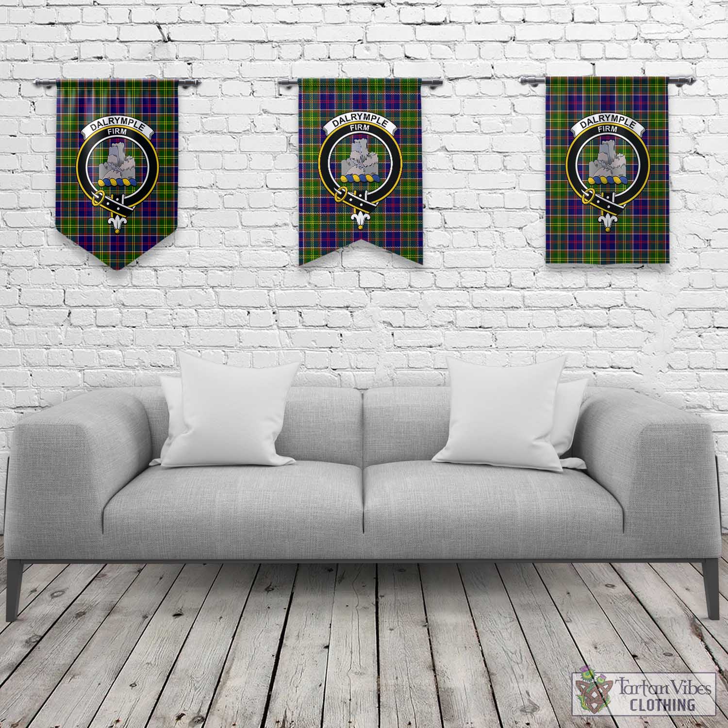 Dalrymple Tartan Gonfalon, Tartan Banner with Family Crest Rectangle - Tartan Vibes Clothing