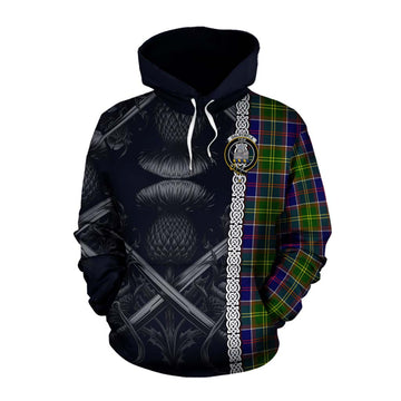 Dalrymple Tartan Cotton Hoodie with Family Crest Cross Sword Thistle Celtic Vibes Pullover Hoodie XS - Tartan Vibes Clothing