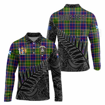Dalrymple Crest Tartan Long Sleeve Polo Shirt with New Zealand Silver Fern Half Style