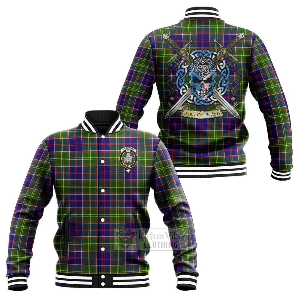 Dalrymple Tartan Baseball Jacket with Family Crest Celtic Skull Style Unisex - Tartan Vibes Clothing