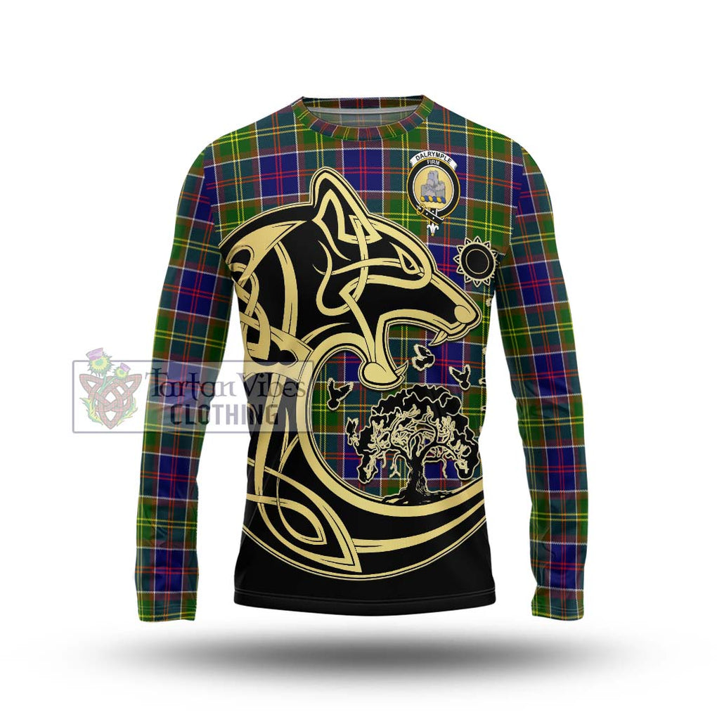 Dalrymple Tartan Long Sleeve T-Shirt with Family Crest Celtic Wolf Style Unisex - Tartan Vibes Clothing