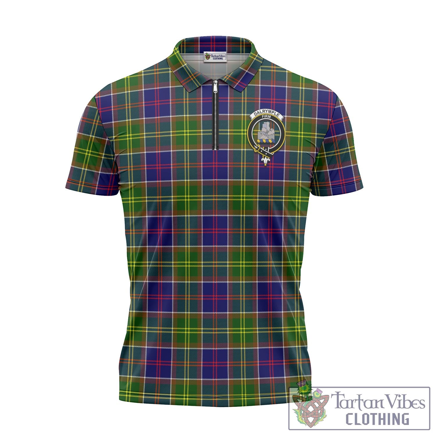Dalrymple Tartan Zipper Polo Shirt with Family Crest Unisex - Tartan Vibes Clothing