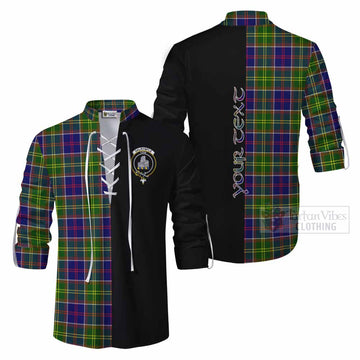 Dalrymple Tartan Ghillie Kilt Shirt with Family Crest and Half Of Me Style Men - Tartan Vibes Clothing