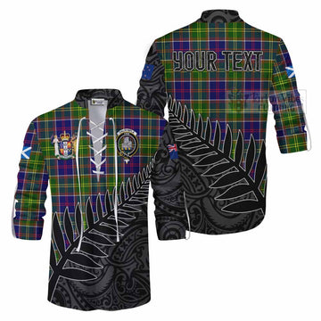 Dalrymple Crest Tartan Ghillie Kilt Shirt with New Zealand Silver Fern Half Style