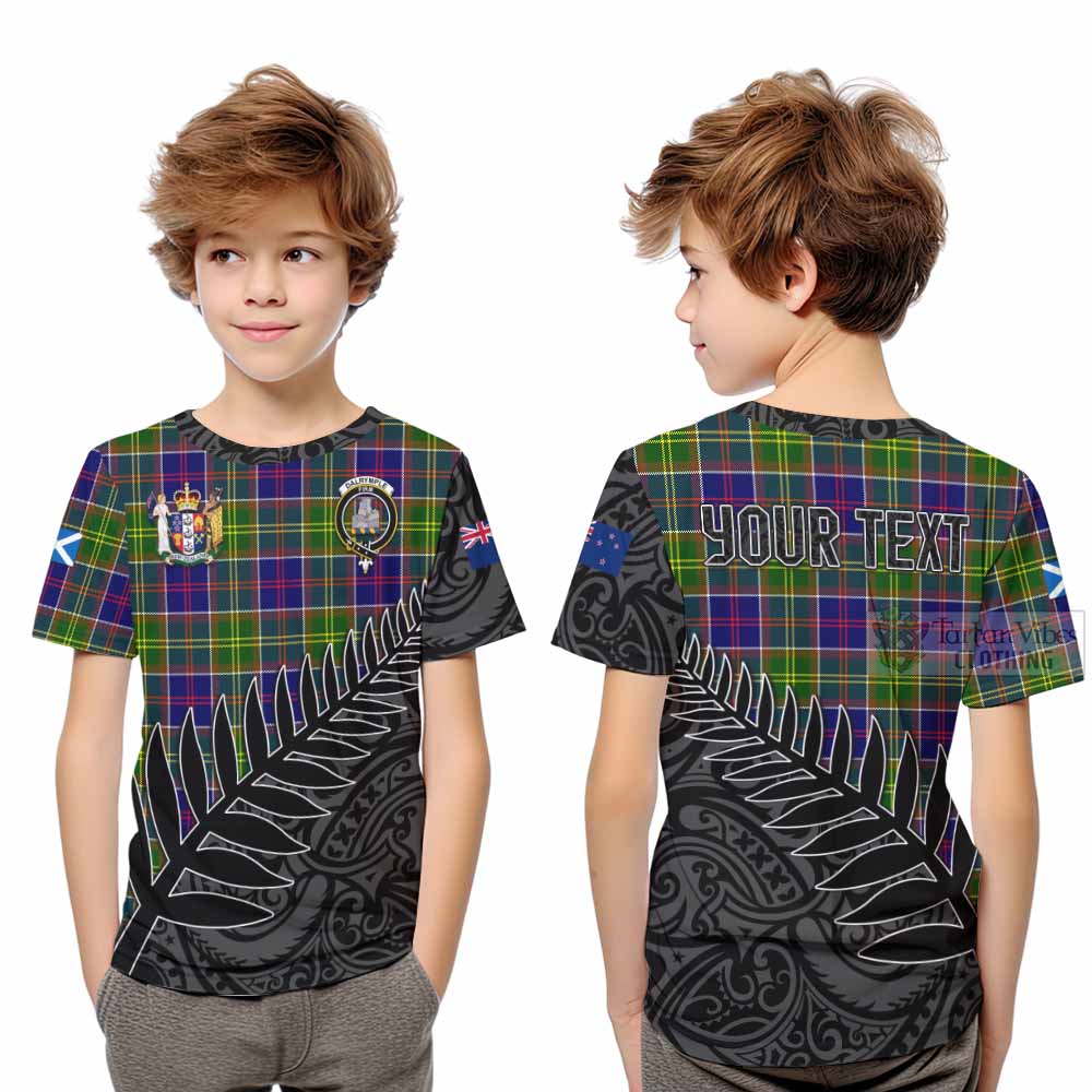 Tartan Vibes Clothing Dalrymple Crest Tartan Kid T-Shirt with New Zealand Silver Fern Half Style