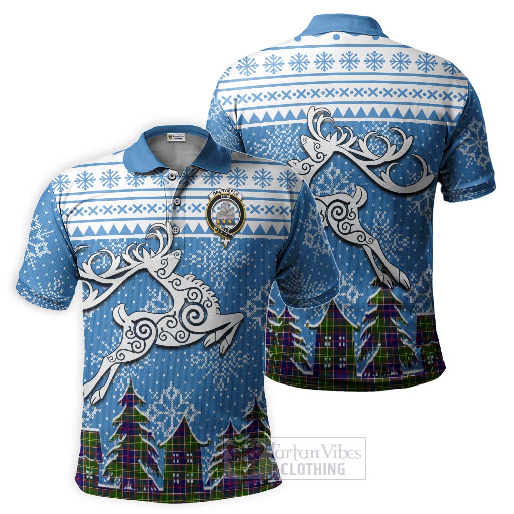 Tartan Vibes Clothing Dalrymple Clan Christmas Polo Shirt Celtic Reindeer Style