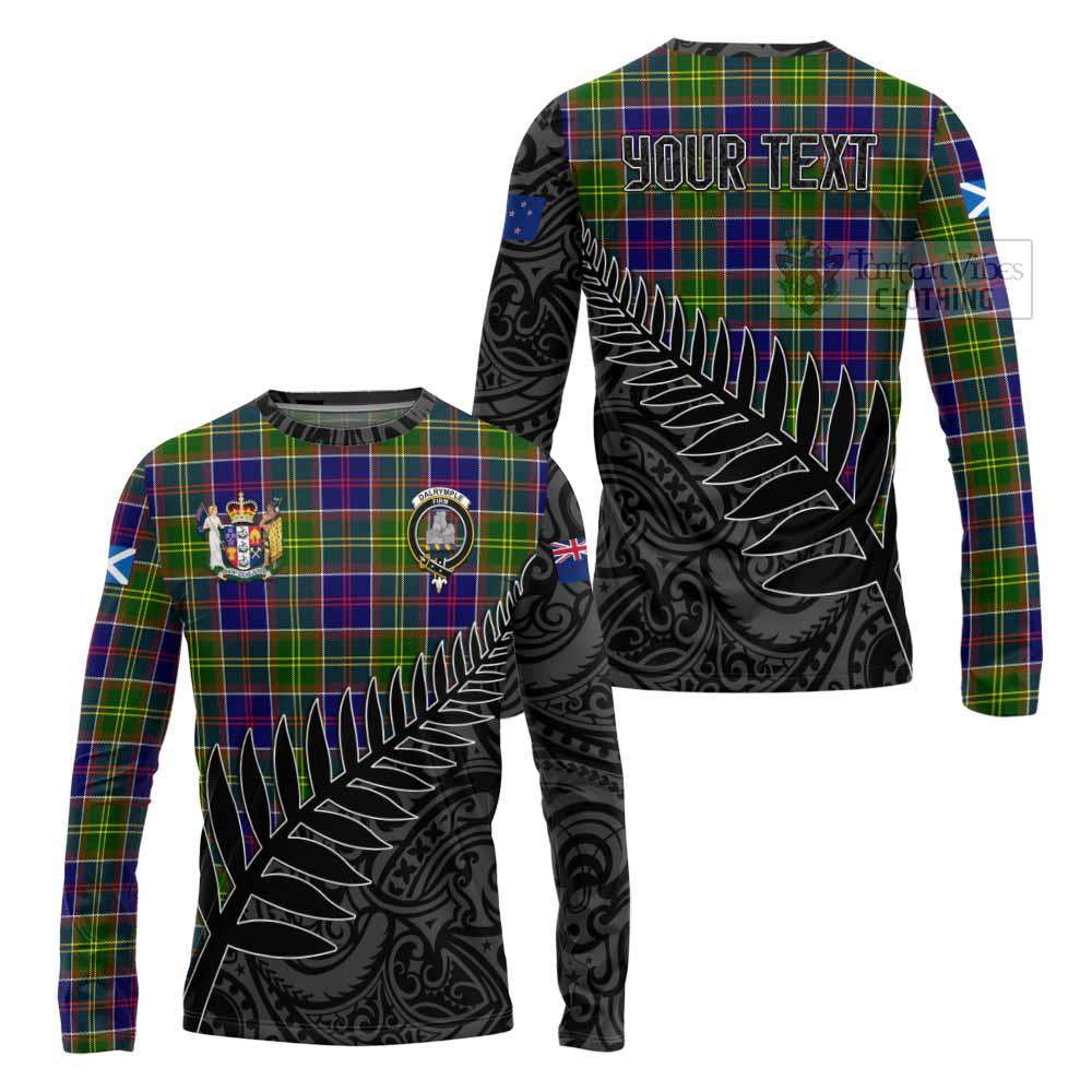 Tartan Vibes Clothing Dalrymple Crest Tartan Long Sleeve T-Shirt with New Zealand Silver Fern Half Style
