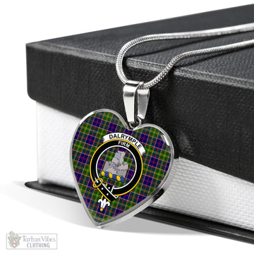 Dalrymple Tartan Heart Necklace with Family Crest