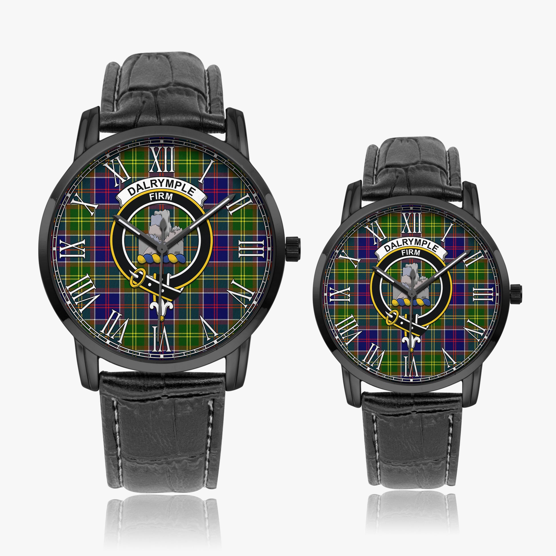 Dalrymple Tartan Family Crest Leather Strap Quartz Watch Wide Type - Tartan Vibes Clothing