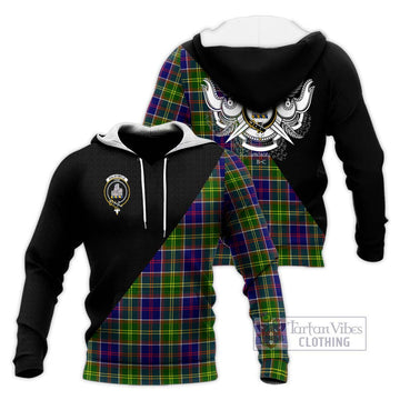 Dalrymple Tartan Knitted Hoodie with Family Crest and Military Logo Style Unisex Knitted Pullover Hoodie - Tartan Vibes Clothing