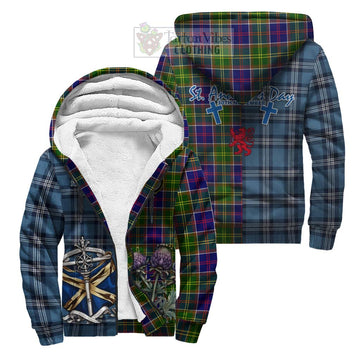 Dalrymple Tartan Sherpa Hoodie Happy St. Andrew's Day Half Tartan Style Unisex S - Tartan Vibes Clothing