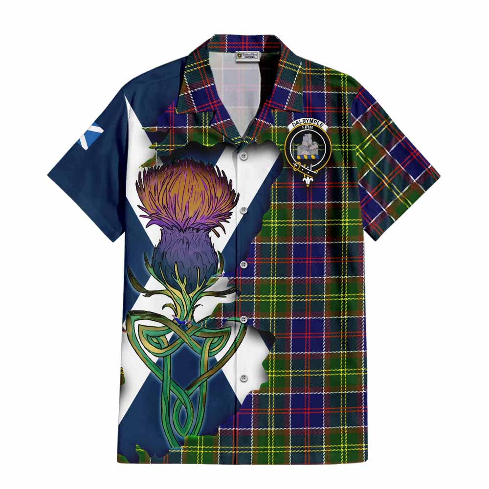 Tartan Vibes Clothing Dalrymple Tartan Family Crest Short Sleeve Button Shirt Scottish Thistle Celtic Inspired