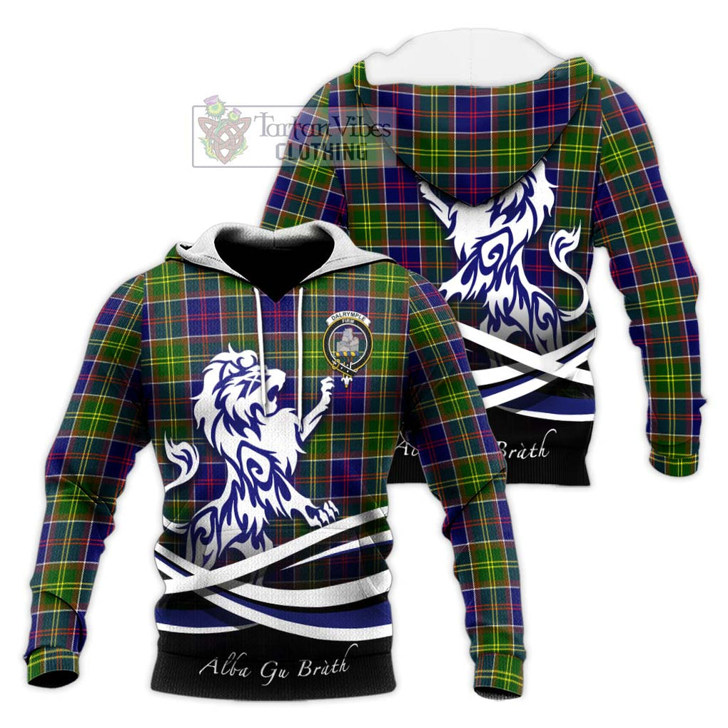 Dalrymple Tartan Knitted Hoodie with Alba Gu Brath Regal Lion Emblem Unisex Knitted Pullover Hoodie - Tartan Vibes Clothing