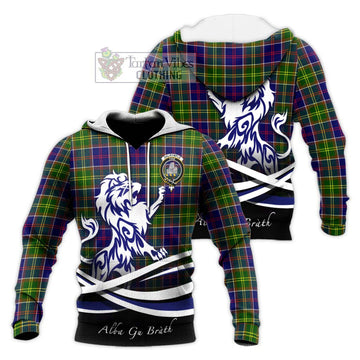 Dalrymple Tartan Knitted Hoodie with Alba Gu Brath Regal Lion Emblem Unisex Knitted Pullover Hoodie - Tartan Vibes Clothing