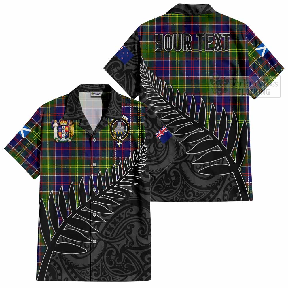 Tartan Vibes Clothing Dalrymple Crest Tartan Short Sleeve Button Shirt with New Zealand Silver Fern Half Style