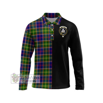 Dalrymple Tartan Long Sleeve Polo Shirt with Family Crest and Half Of Me Style Unisex - Tartanvibesclothing Shop