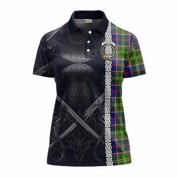 Dalrymple Tartan Women's Polo Shirt with Family Crest Cross Sword Thistle Celtic Vibes Women - Tartan Vibes Clothing