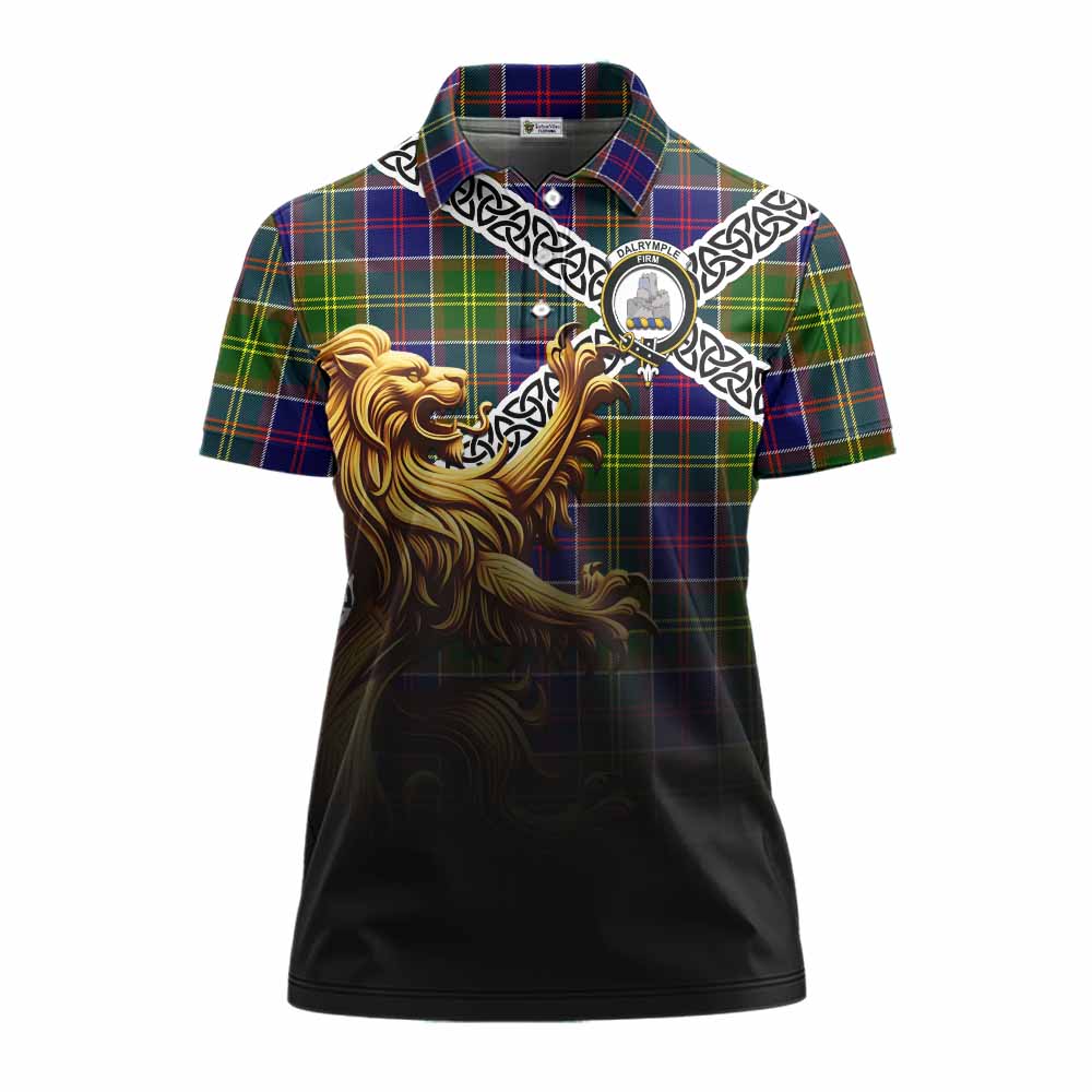 Tartan Vibes Clothing Dalrymple Crest Tartan Women's Polo Shirt with Golden Lion Emblem Celtic Style
