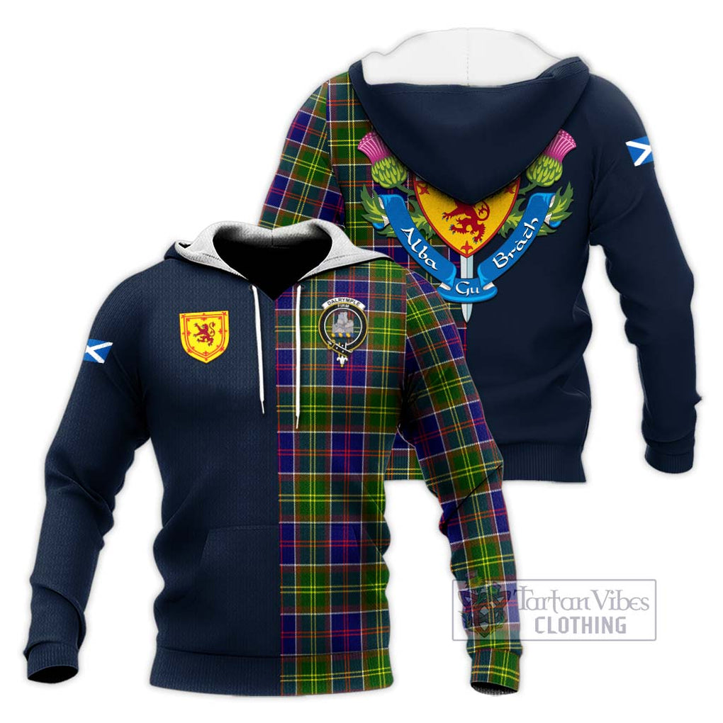 Dalrymple Tartan Knitted Hoodie Alba with Scottish Lion Royal Arm Half Style Unisex Knitted Pullover Hoodie - Tartan Vibes Clothing