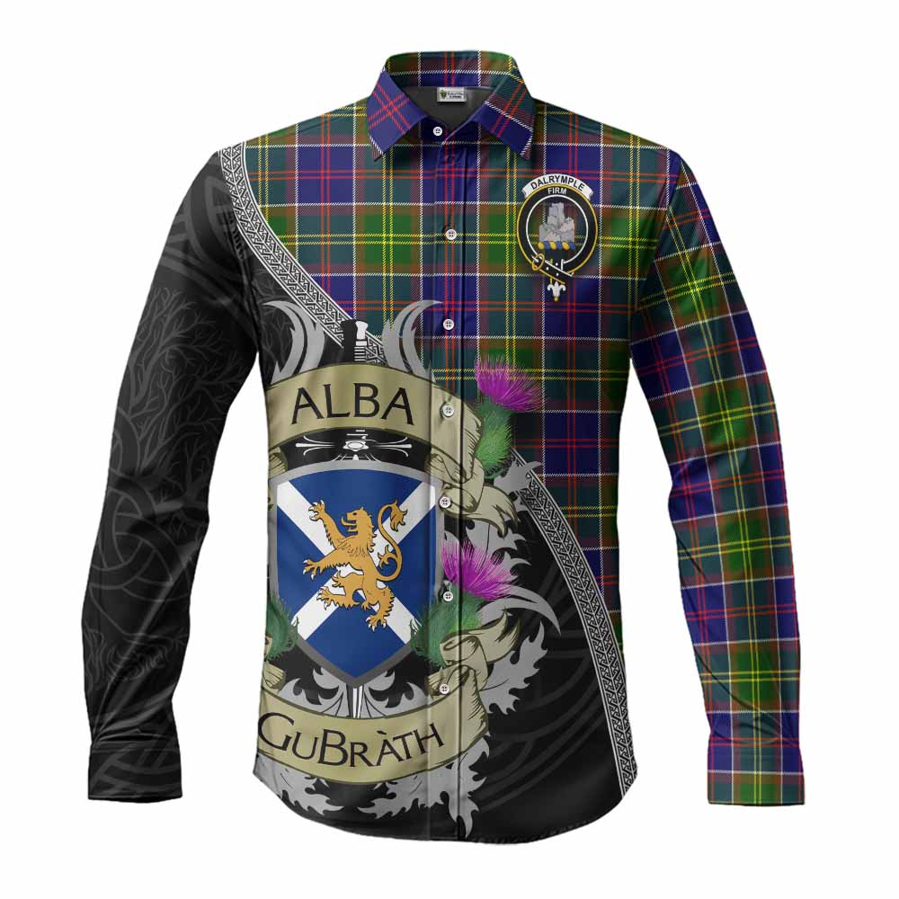 Tartan Vibes Clothing Dalrymple Tartan Family Crest Long Sleeve Button Shirt Lion Rampant Royal Thistle Shield Celtic Inspired
