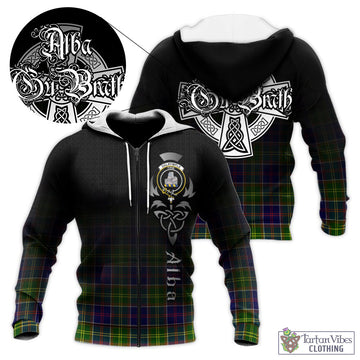 Dalrymple Tartan Knitted Hoodie Featuring Alba Gu Brath Family Crest Celtic Inspired Unisex - Tartan Vibes Clothing