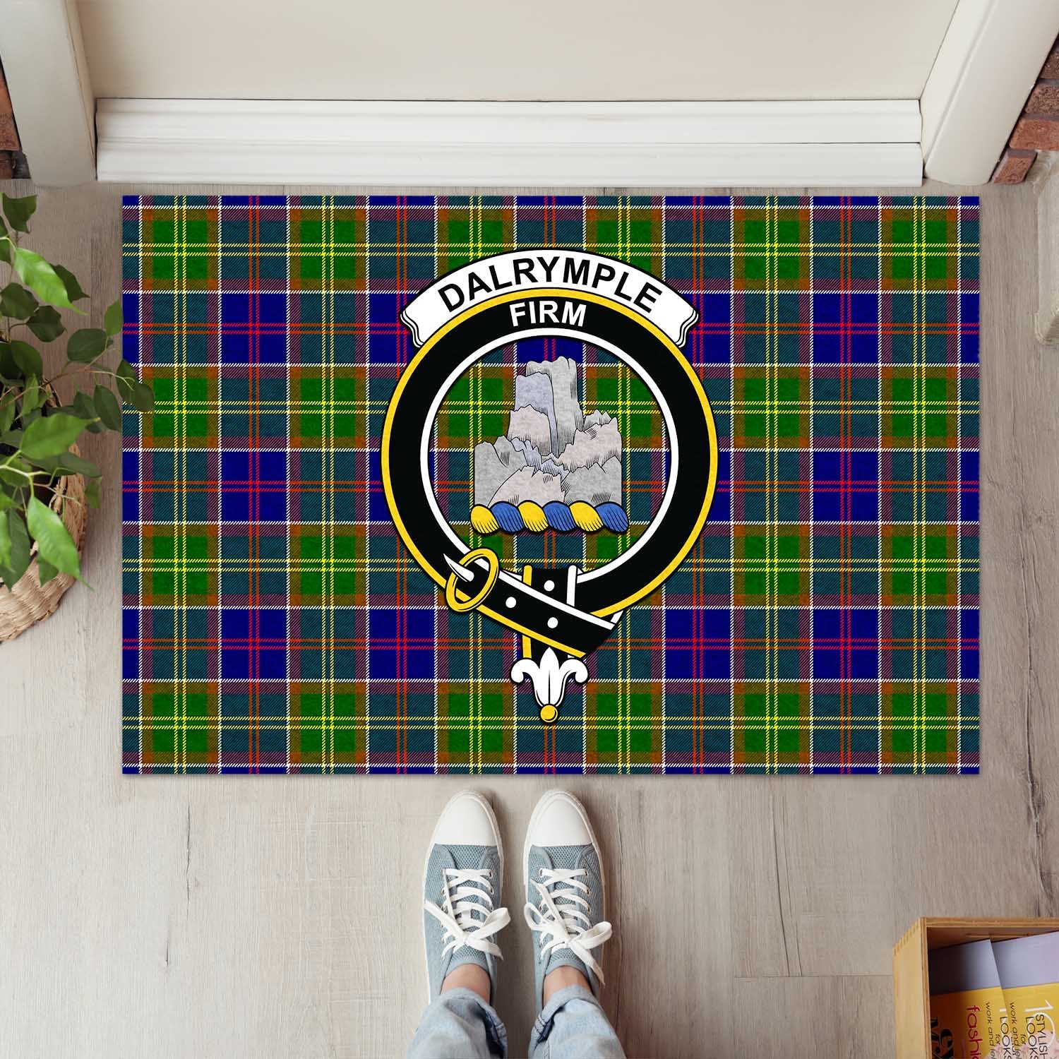 Dalrymple Tartan Rubber Doormat with Family Crest L 60*90cm - Tartan Vibes Clothing