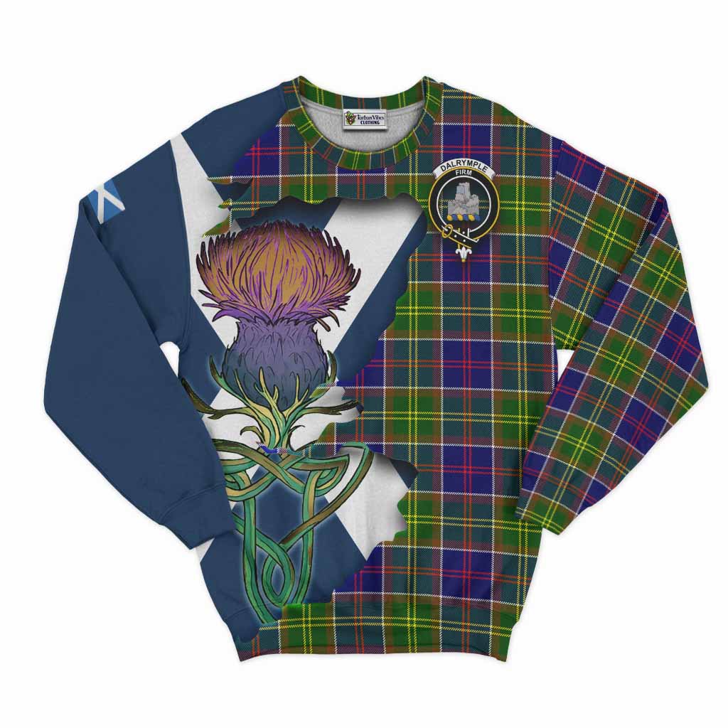 Tartan Vibes Clothing Dalrymple Tartan Family Crest Sweatshirt Scottish Thistle Celtic Inspired
